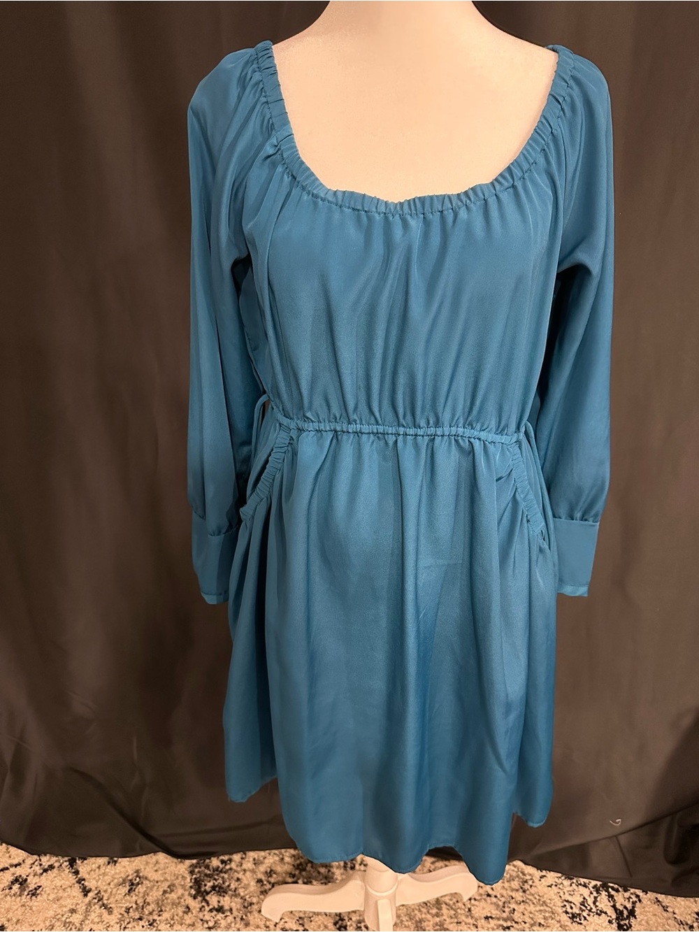 Xhilaration Teal Long Sleeve Scoop-Neck Dress